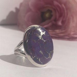 925 Sterling Silver Purple Copper Turquoise Ring